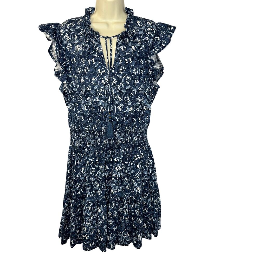 Lauren Ralph Lauren Tiered Floral Linen Blend Dress Smocked Beach Coastal Sz 12 - Picture 2 of 14
